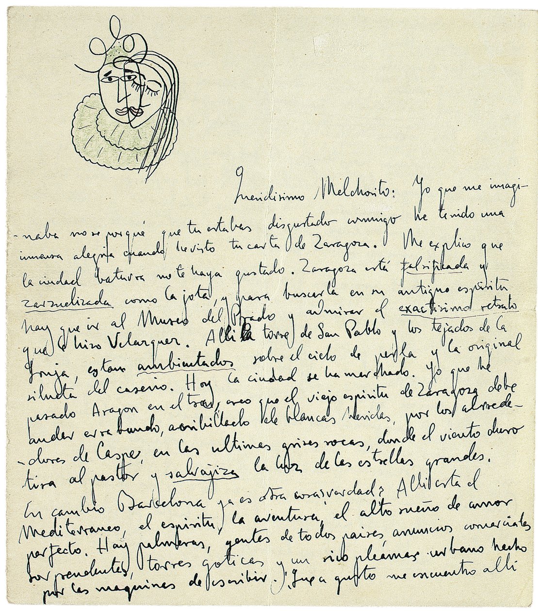 Autograf listu do Melchora Fernandeza Almagro, Granada, koniec stycznia 1926 r. autorstwa Federico Garcia Lorca