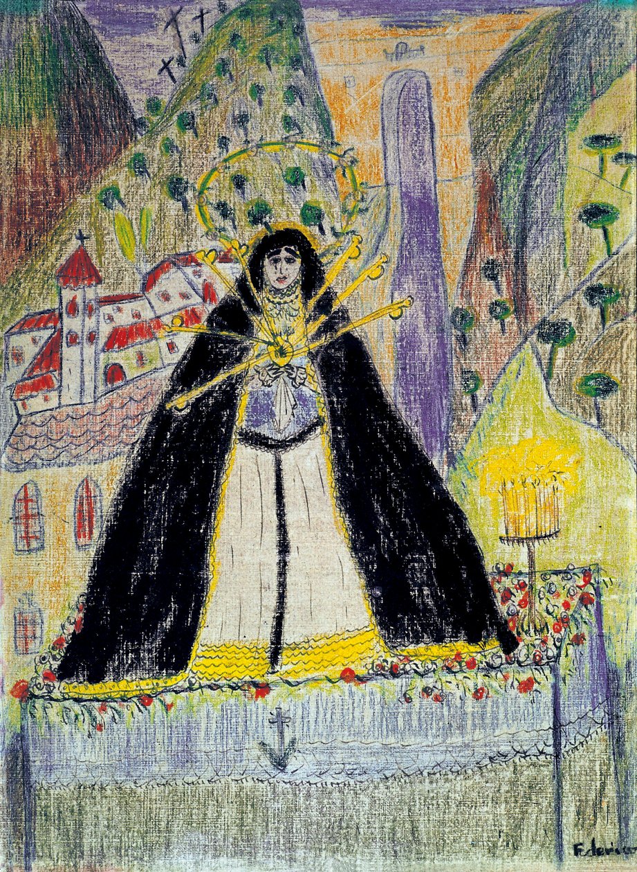 Rysunek do "Dziewicy z siedmioma sztyletami" (Virgen de los siete dolores), XX wiek autorstwa Federico Garcia Lorca