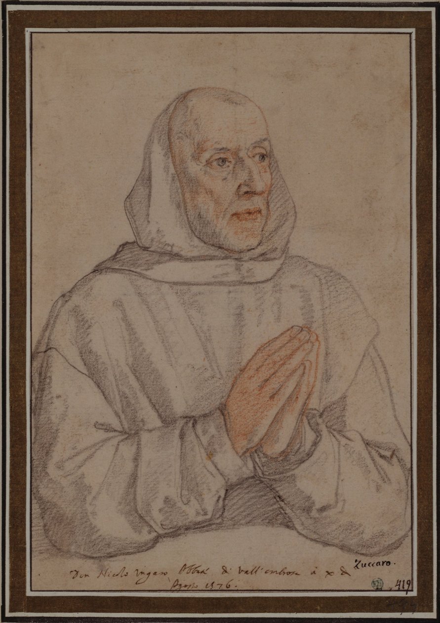Portret Niccolò Ungaro, opata Vallombrosy, w kapturze i gładko ogolonego autorstwa Federico Zuccaro