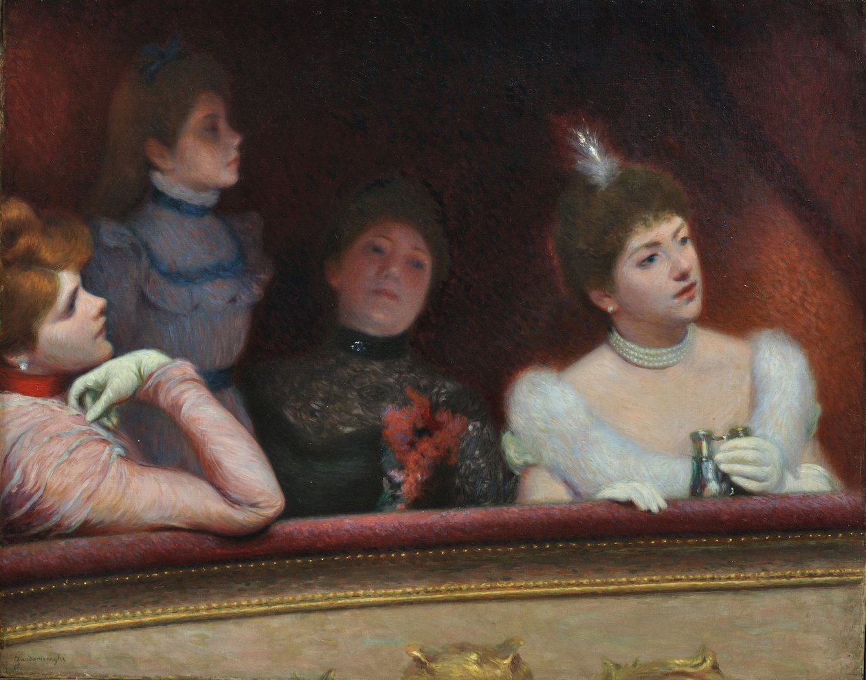W teatrze, ok. 1895 (olej na płótnie) autorstwa Federigo Zandomeneghi