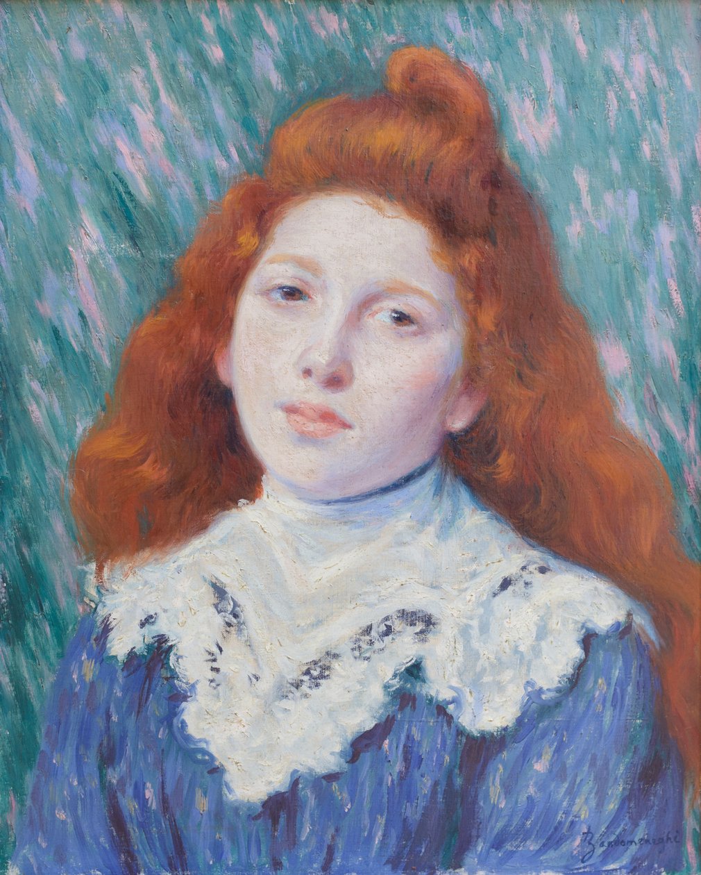 Dziewczyna z białym kołnierzykiem, ok. 1890 (olej na płótnie) autorstwa Federigo Zandomeneghi