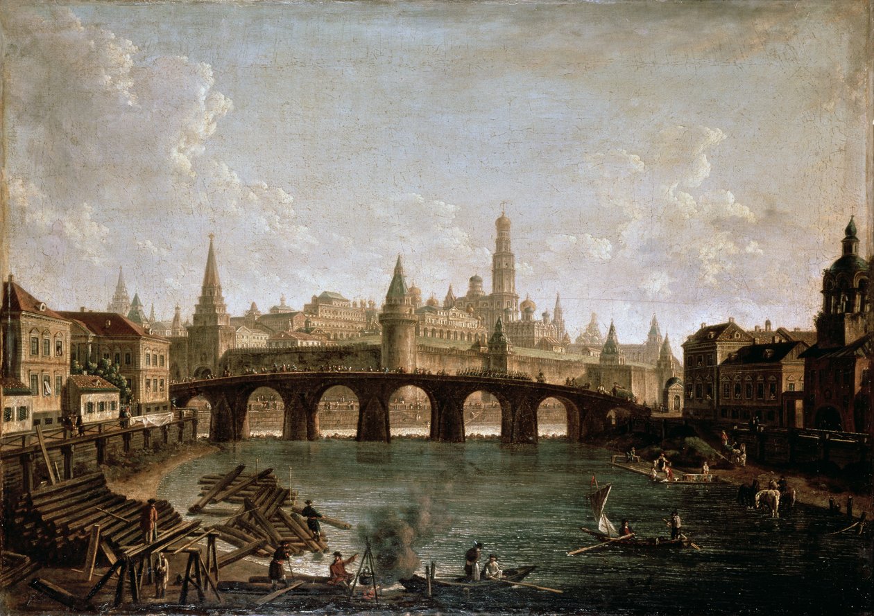 Widok na Kreml i Most Kamienny w Moskwie, lata 1810 autorstwa Fedor Yakovlevich Alekseev