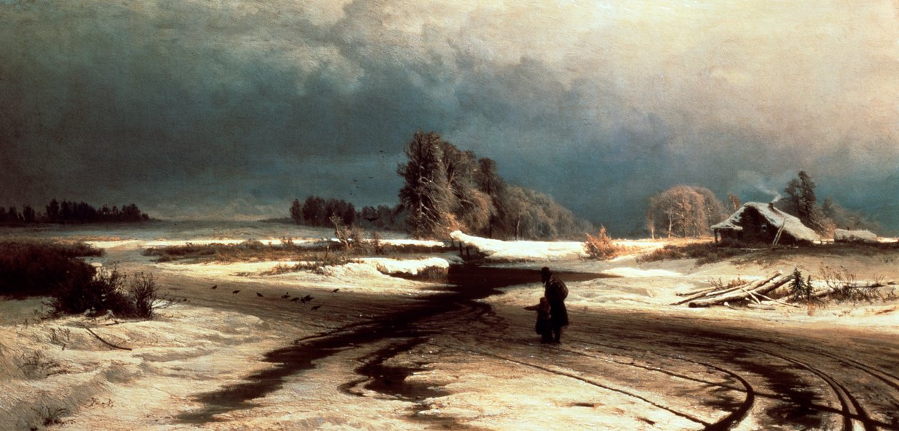 Odwilż – Fiodor Wasiljew (1850-1873), olej na płótnie, 55x108 cm autorstwa Fedor Aleksandrovich Vasiliev