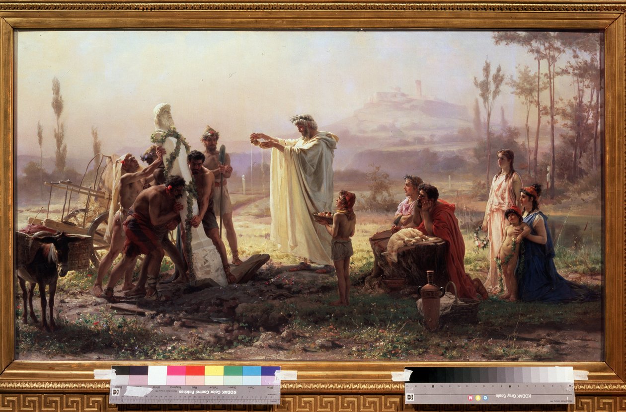 Starożytna Grecja: „Ceremonia w hołdzie bogu Hermesowi” Obraz Fiodora Andreyevicha Bronnikova (1827-1902) 1874 Wymiary 70x123 cm Państwowa Galeria Tretiakowska Moskwa autorstwa Fedor Andreevich Bronnikov