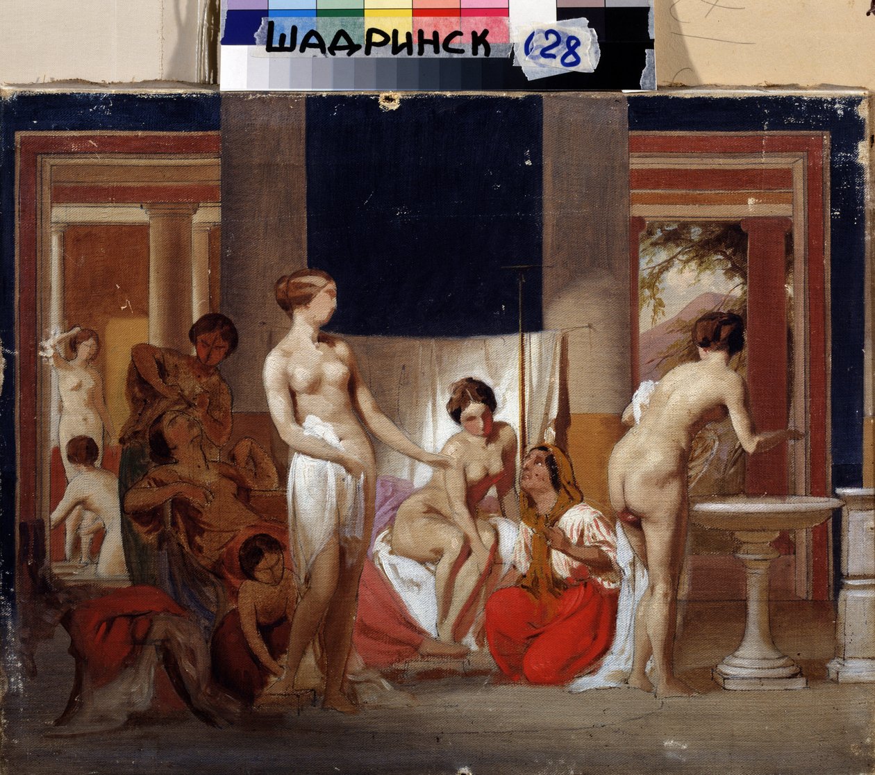 Łaźnia dla kobiet w Pompejach (Włochy) (Łaźnia dla kobiet w Pompejach). Obraz Fiodora Andrejewicza Bronnikowa (1827-1902). olej na płótnie autorstwa Fedor Andreevich Bronnikov