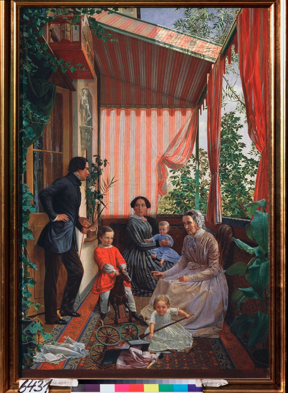 Portret rodzinny na balkonie autorstwa Fedor Mikhailovich Slavyansky
