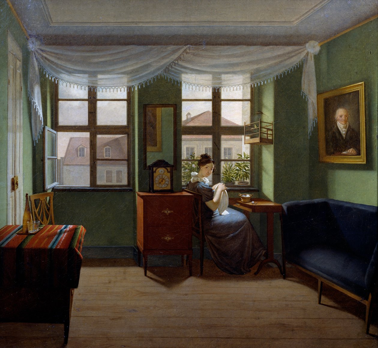 Szycie, Obraz Fiodora Tołstoja (1783-1873), Olej na płótnie, 42x46, 8 cm autorstwa Fedor Petrovich Tolstoy