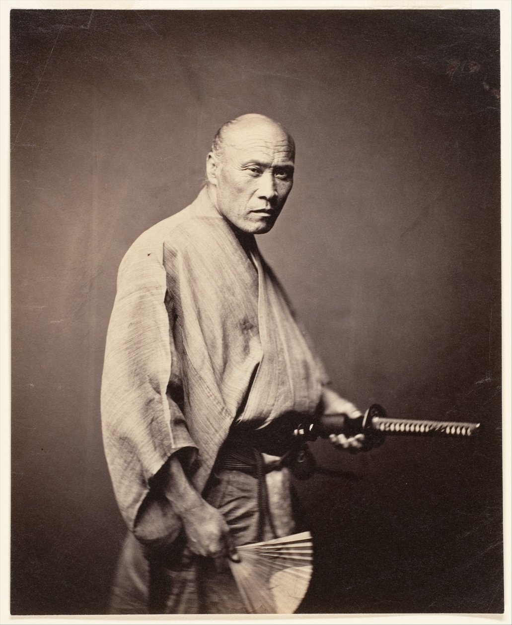 Samuraj, Yokohama (1864-65) (odbitka srebrna albumu) autorstwa Felice (1825 c.1908) Beato