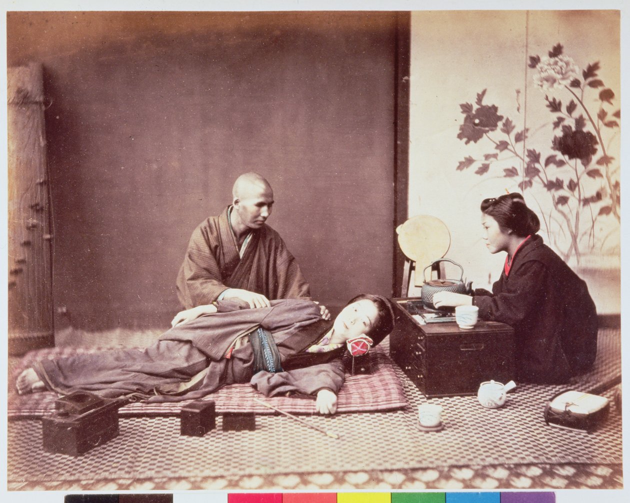 Japoński masażysta, c.1890 (druk albumowy) autorstwa Felice Beato