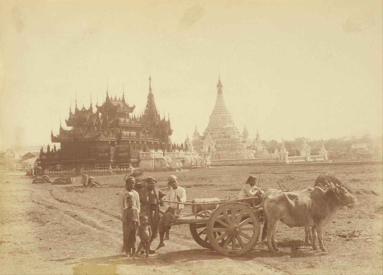 Pagoda i Kyaung zbudowane przez kapitana ochroniarza króla Thibaw Mina autorstwa Felice Beato