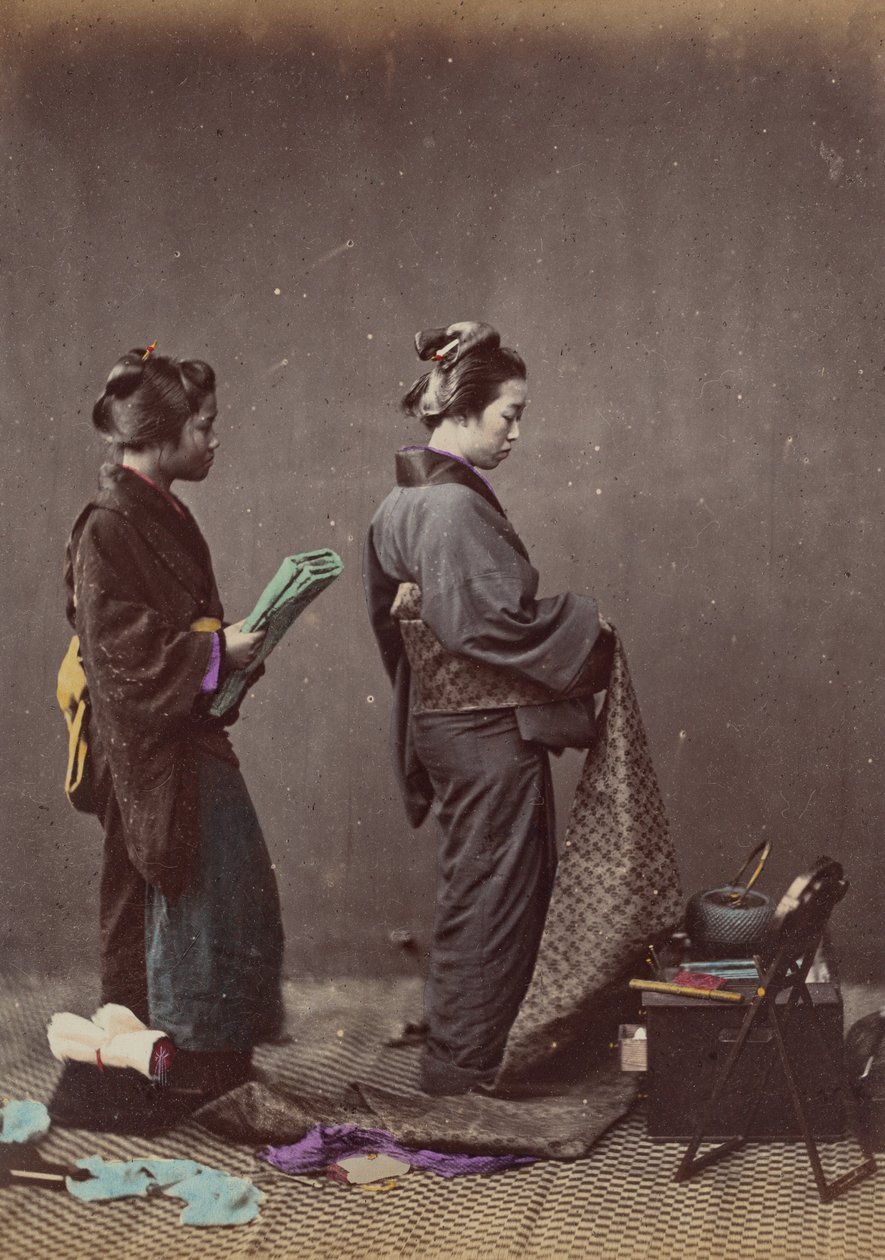 Zakładanie Obi lub Pasa, 1868. autorstwa Felice Beato