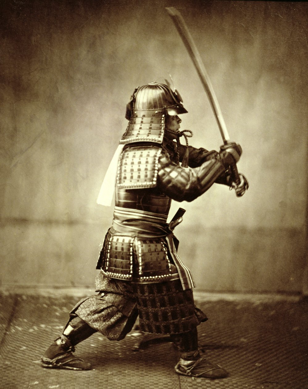 Samuraj z podniesionym mieczem, c1860 autorstwa Felice Beato