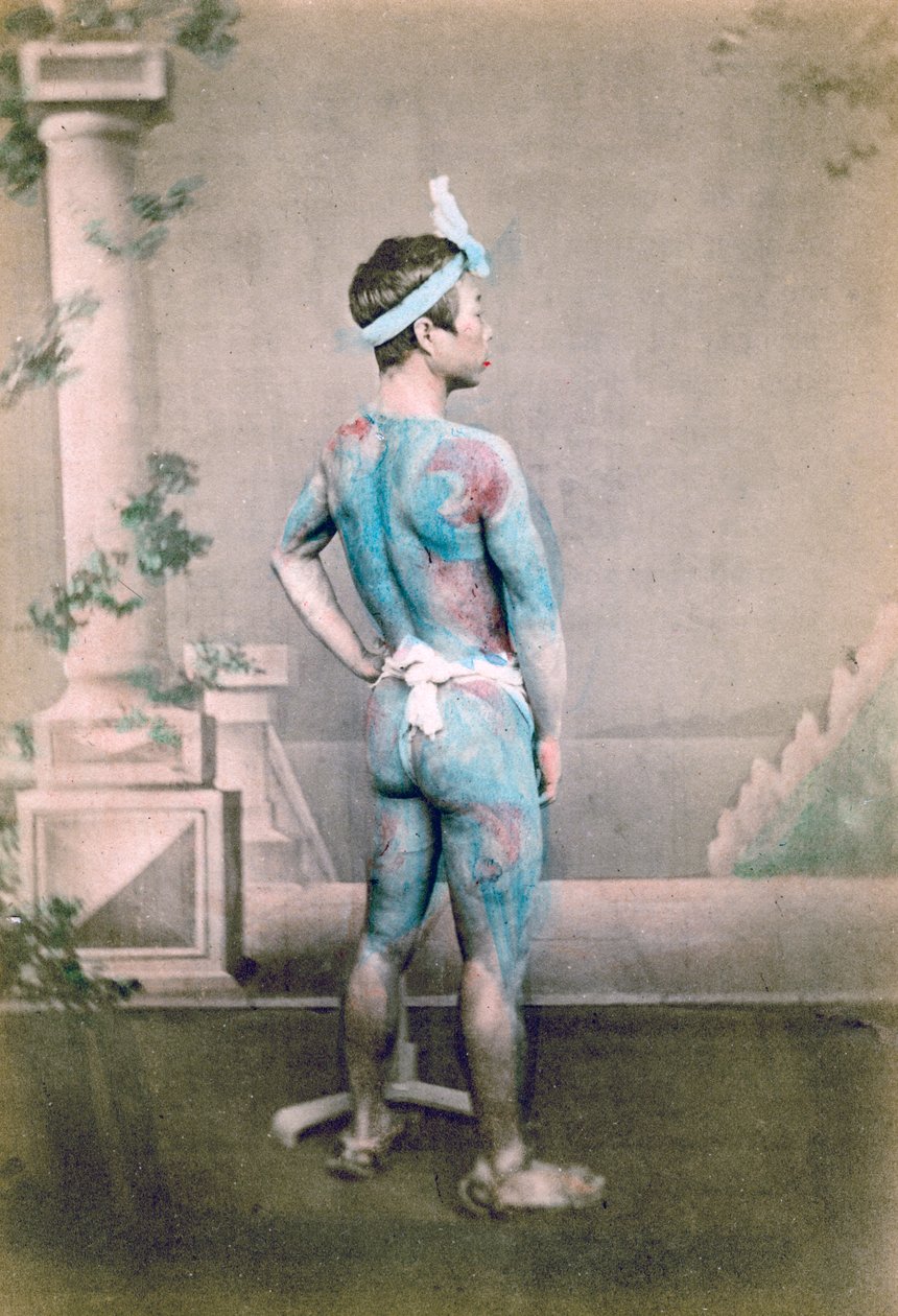 Wytatuowany japoński zakład dla pana młodego, Japonia, 1882 r autorstwa Felice Beato