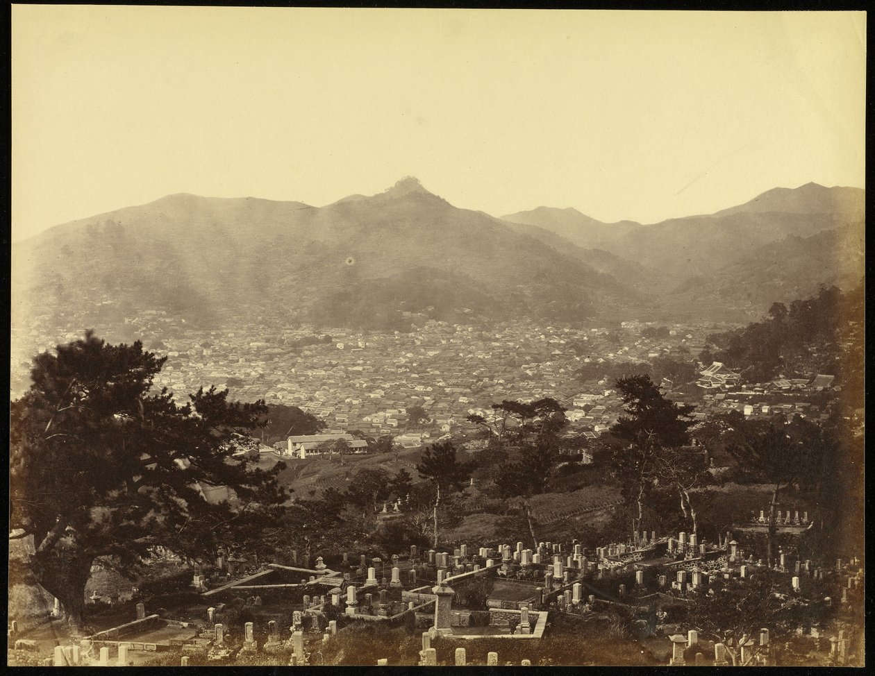 Widok na Nagasaki ze wzgórza Battery Hill autorstwa Felice Beato