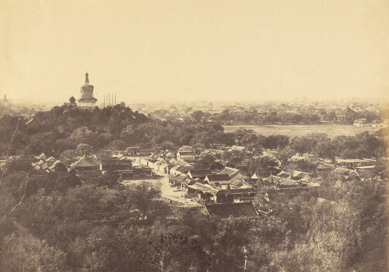 Widok na ogrody i świątynię buddyjską, Pekin, październik 1860 autorstwa Felice Beato