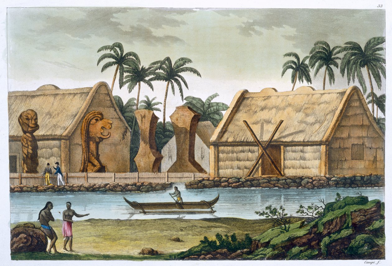 „Grób Tamahamah w Kaiakakooa, Wyspy Sandwich”, c1820-1839 autorstwa Felice Campi