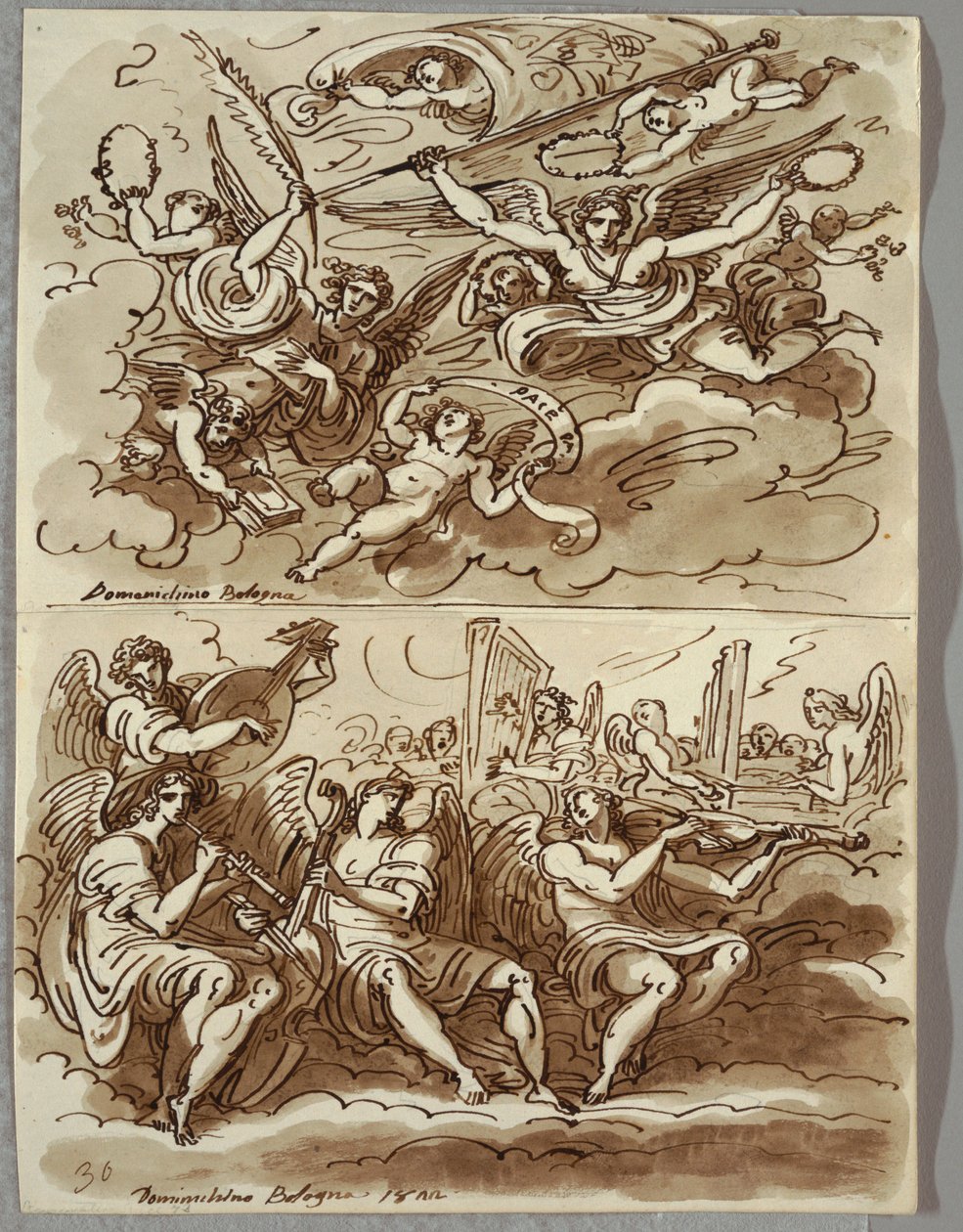 Anioły niosące symbole męczeństwa, studium według Domenichino autorstwa Felice Giani