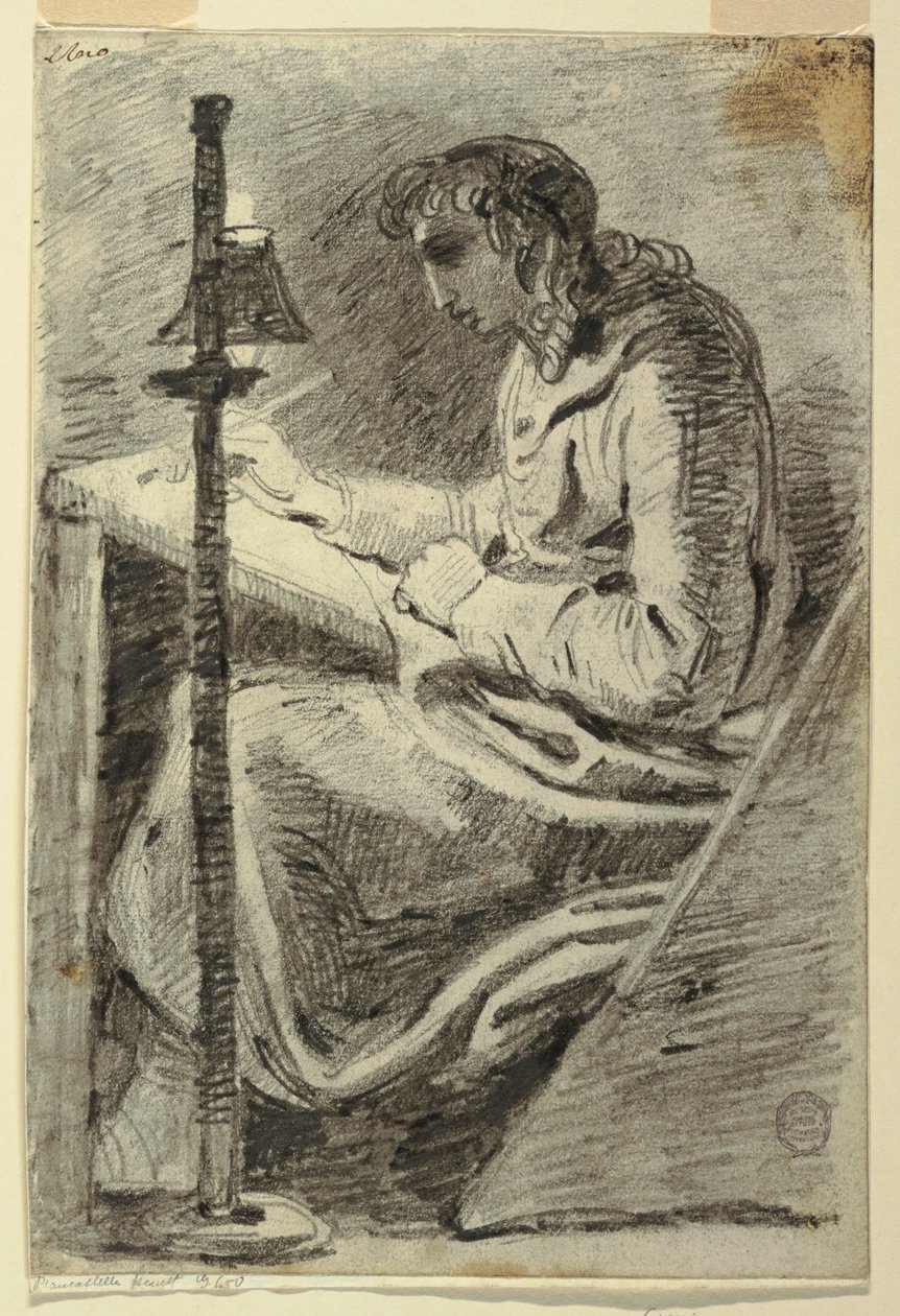 Rysunek, Artysta rysujący przy świetle lampy, 1800-1820 autorstwa Felice Giani