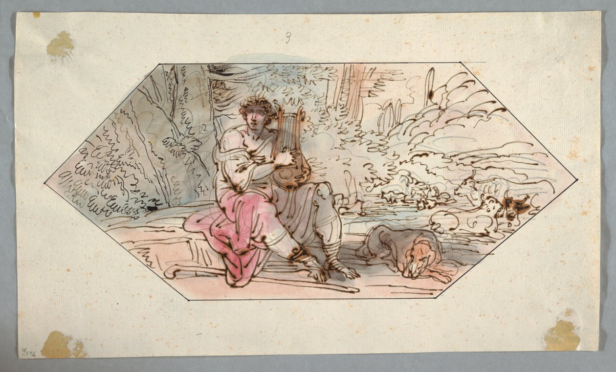 Rysunek Apollo pilnujący stad króla Admetusa, 1780-1800 autorstwa Felice Giani