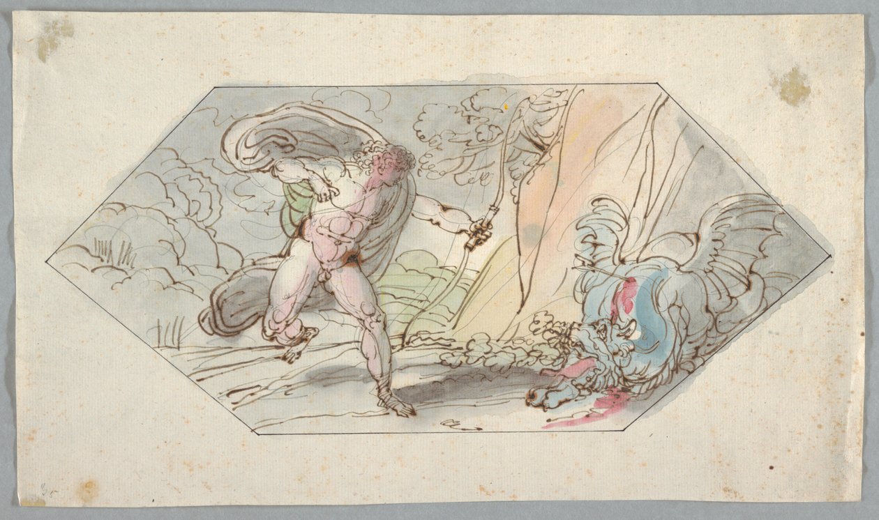 Rysunek, Apollo zabija pytona, 1796-98 autorstwa Felice Giani