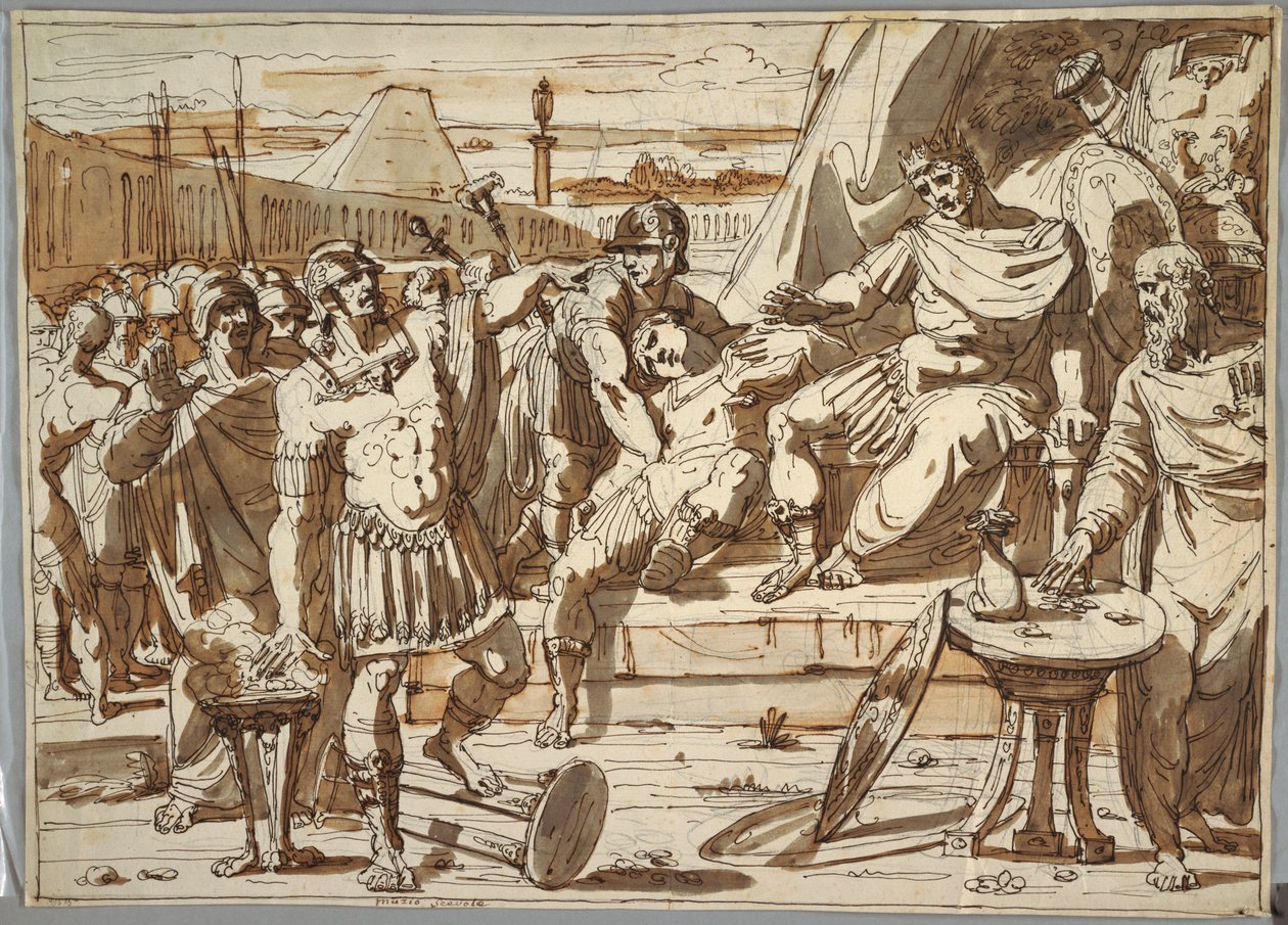 Rysunek, Caius Mucius Scaevola i Porsena, 1800-1820 autorstwa Felice Giani