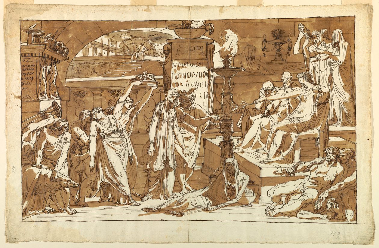 Rysunek, Hades; Persefona w podziemiach (ofiara dla Prozerpiny), ok. 1820 r. autorstwa Felice Giani