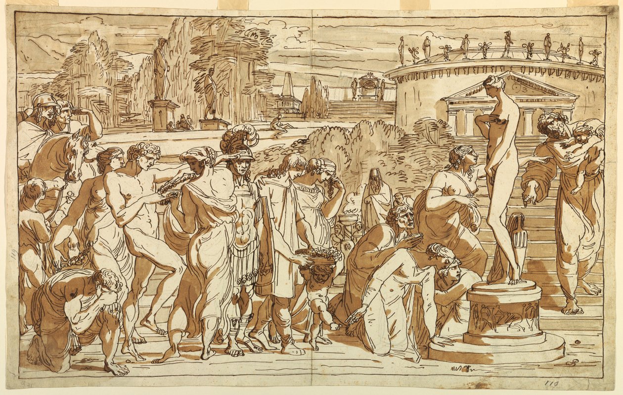 Rysunek, Kult Wenus w klasycznym krajobrazie, ok. 1820 r. autorstwa Felice Giani