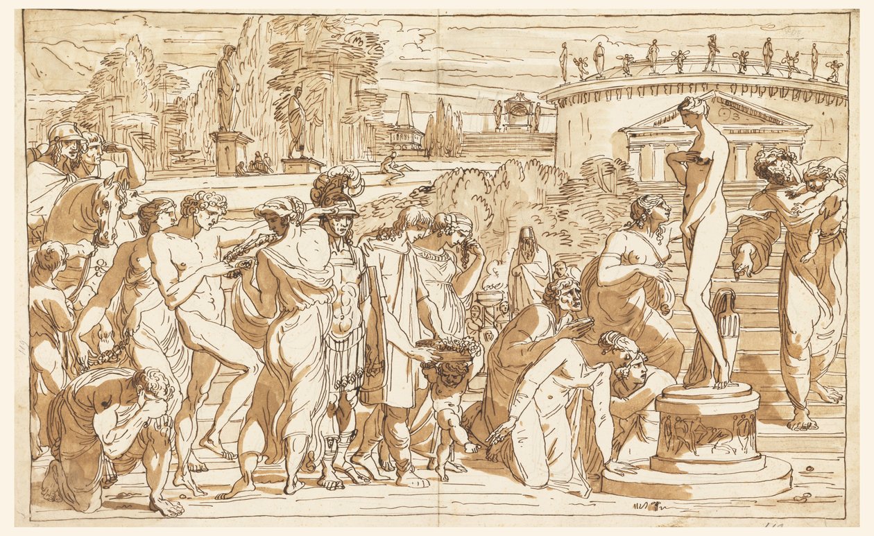 Rysunek, Kult Wenus w klasycznym krajobrazie, ok. 1820 r. autorstwa Felice Giani