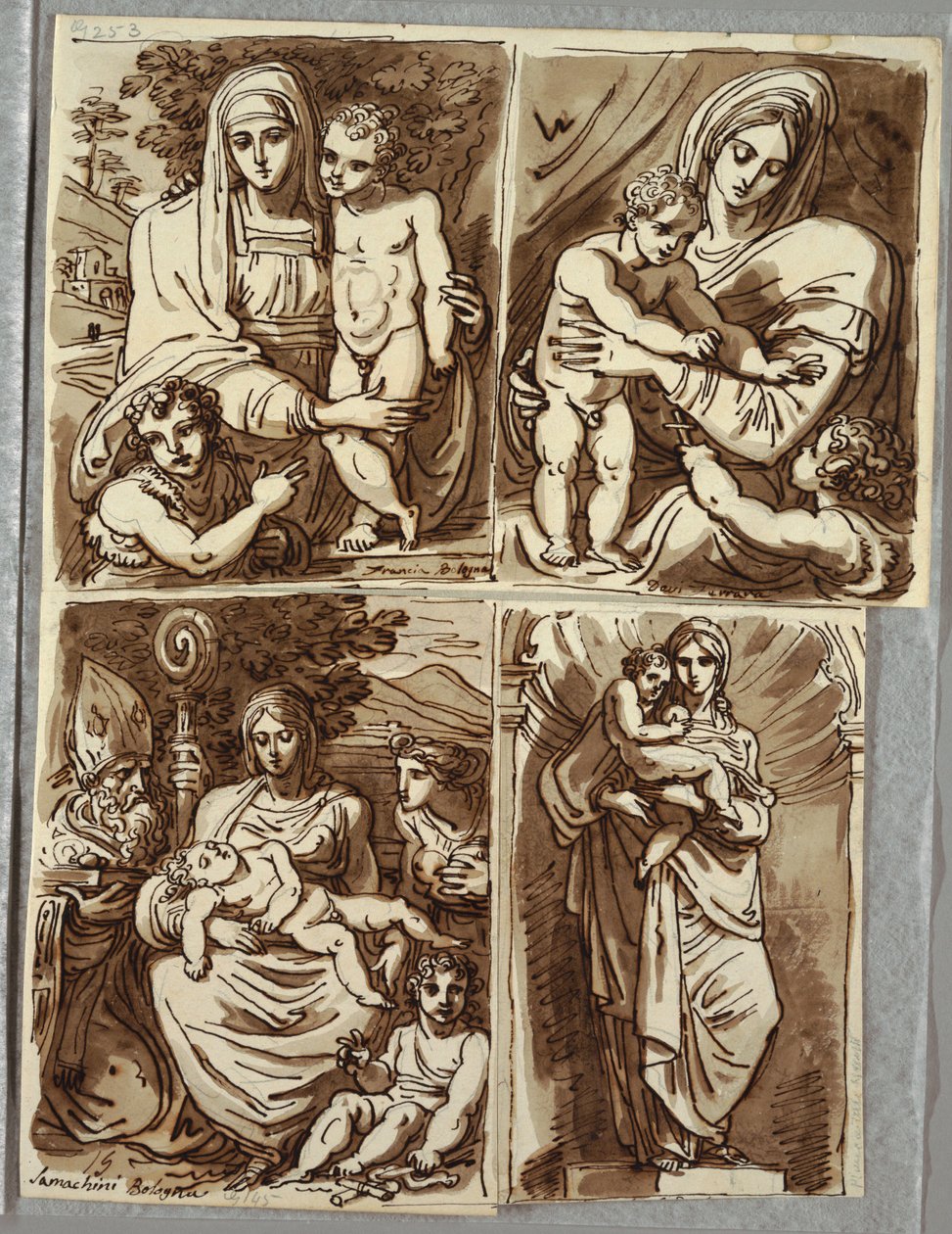 Madonna z Dzieciątkiem i św. Janem, Studium według Francii; Madonna z Dzieciątkiem ze św. Janem, Studium według Dossiego; Madonna z Dzieciątkiem ze św. Janem Biskupem św. Appolonia; Madonna z Dzieciątkiem w Niszy, Studium po Rzeźbie Salvatora Mundy autorstwa Felice Giani