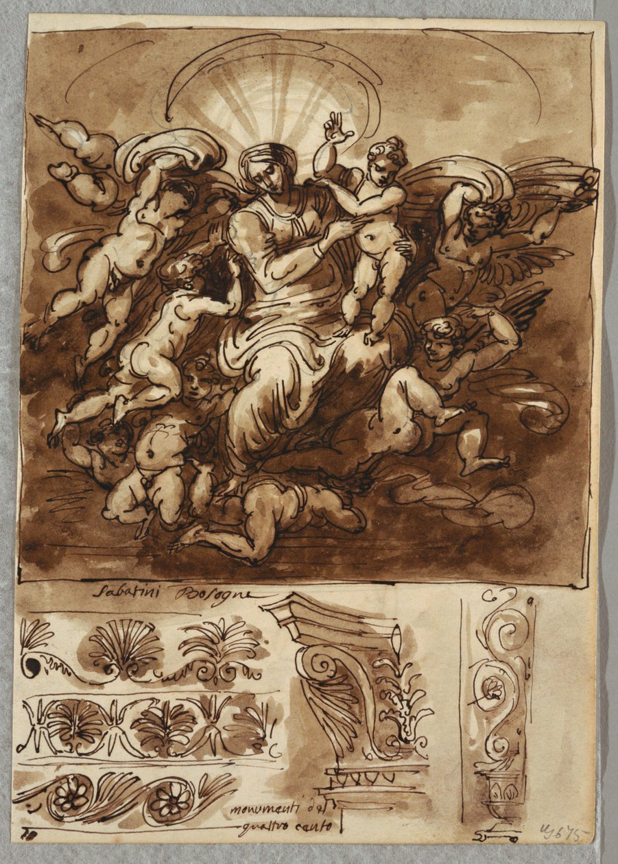 Madonna in Glory, Studium wg Bartolomeo Passerotiego Bolonia; Detale architektoniczne autorstwa Felice Giani
