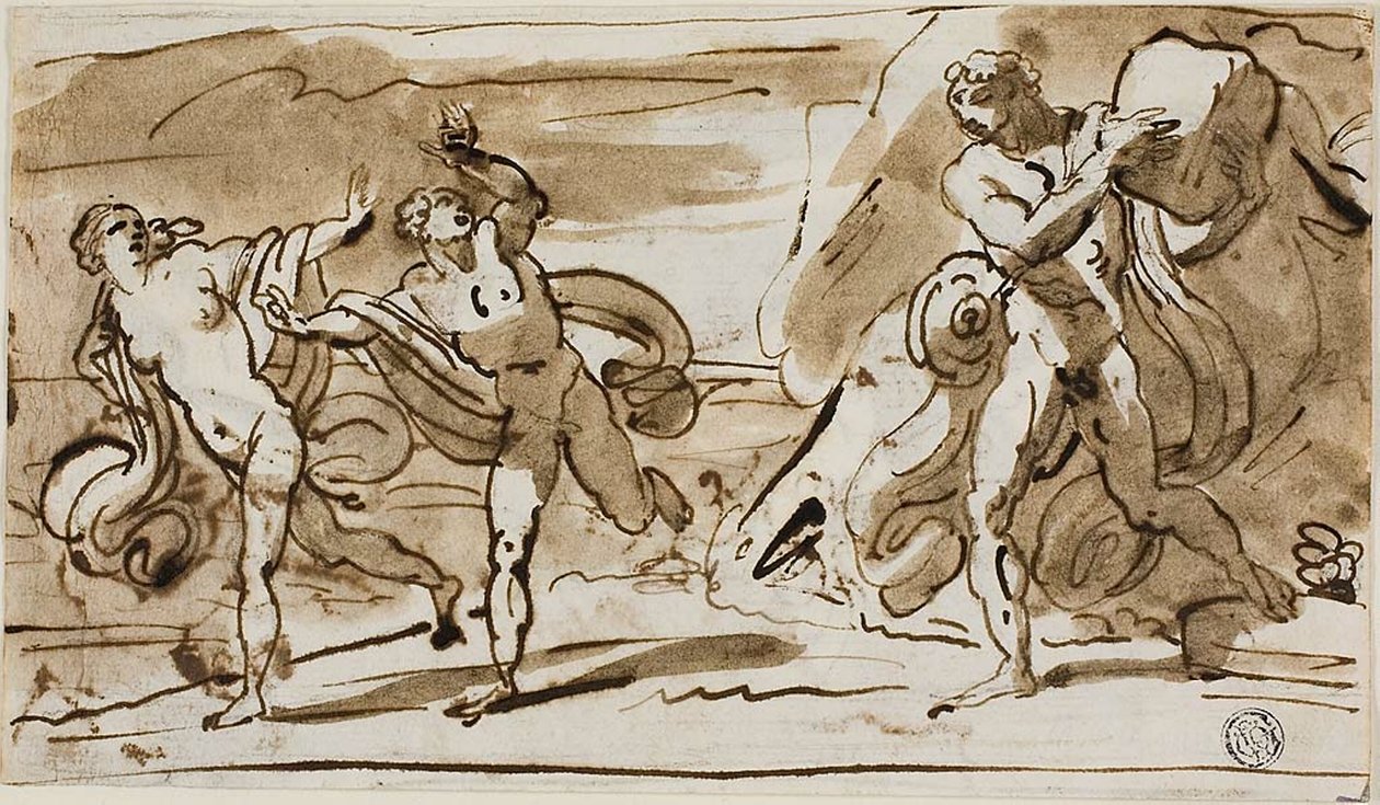 Polifem rzucający głazami w Uciekające Aeis i Galatea (recto); Polifem grający na stroikach dla Galatei (verso) autorstwa Felice Giani