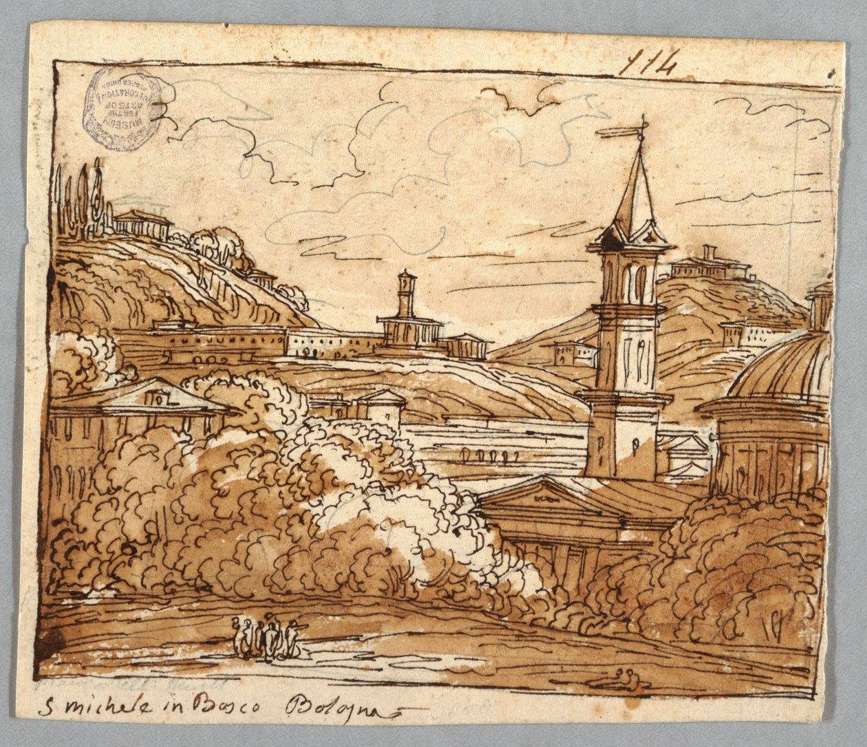 Sketchbook Page, Folio 57: Studium według Michele w Bosco, Bolonia; Verso, Detale architektoniczne autorstwa Felice Giani