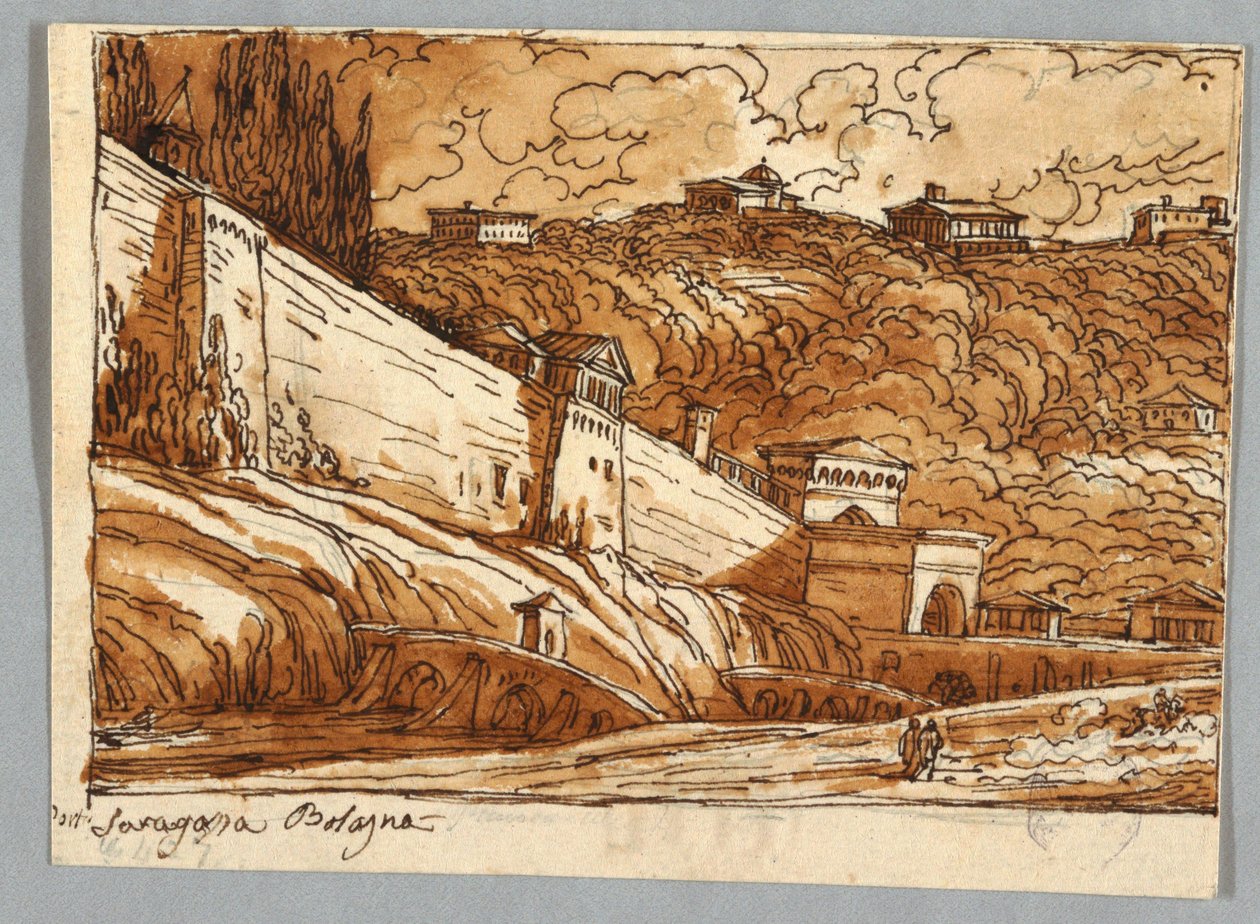 Sketchbook Page, Folio 57: Studium według Porta di Saragossa w Bolonii; Verso, Detale architektoniczne autorstwa Felice Giani