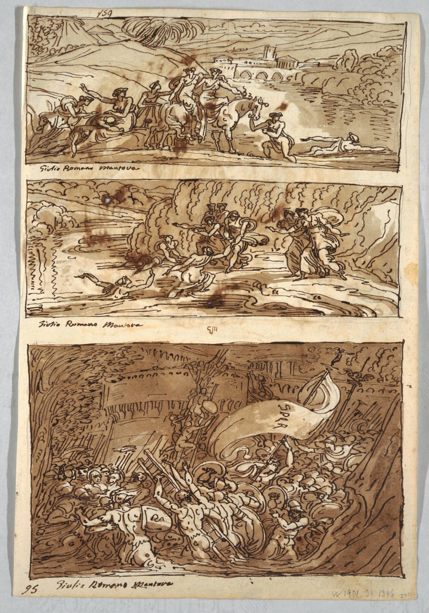 Sketchbook Page, Folio 95: Trzy obrazy wg Giulio Romano; Verso: Lew i Orzeł autorstwa Felice Giani