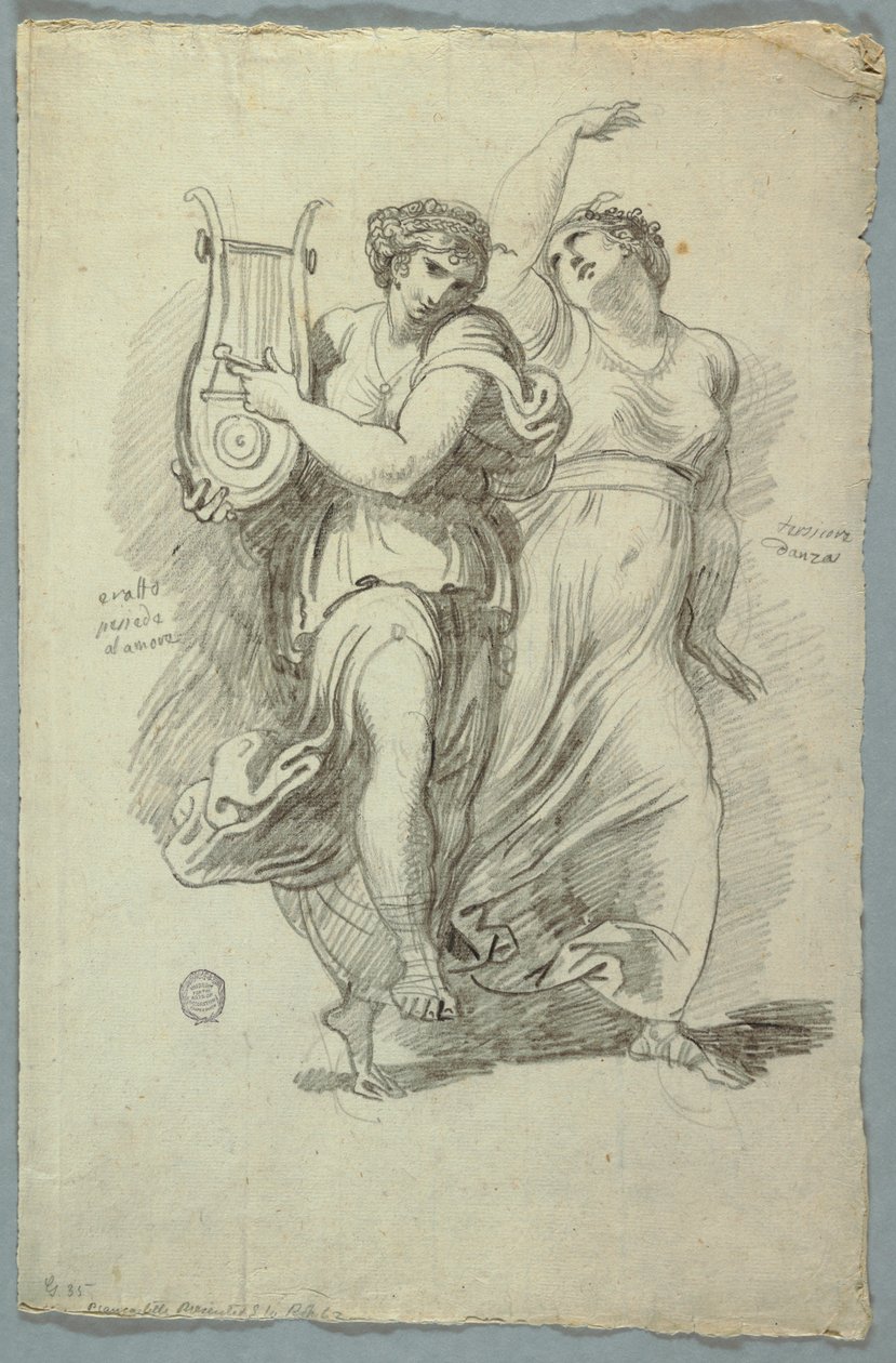 Terpsichore, Muza Tańca i Erato, Muza Poezji Miłosnej autorstwa Felice Giani
