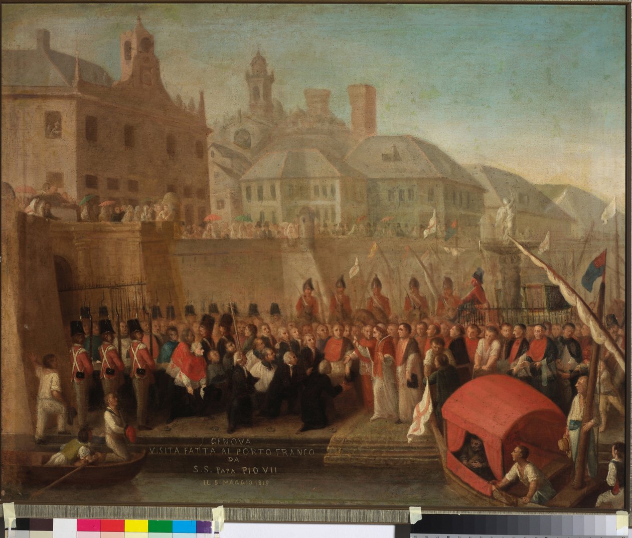 Wizyta w wolnym porcie w Genui przez H.S. Papież Pius VII, c.1818 (olej na płótnie) autorstwa Felice Guascone