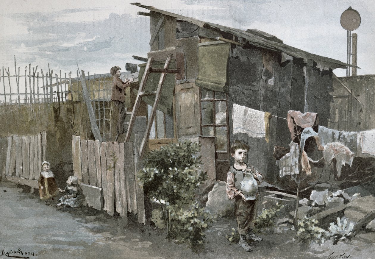 Bieda w Paryżu: Przejście Gergovie, 1884 r. autorstwa Felicien baron de Myrbach Rheinfeld