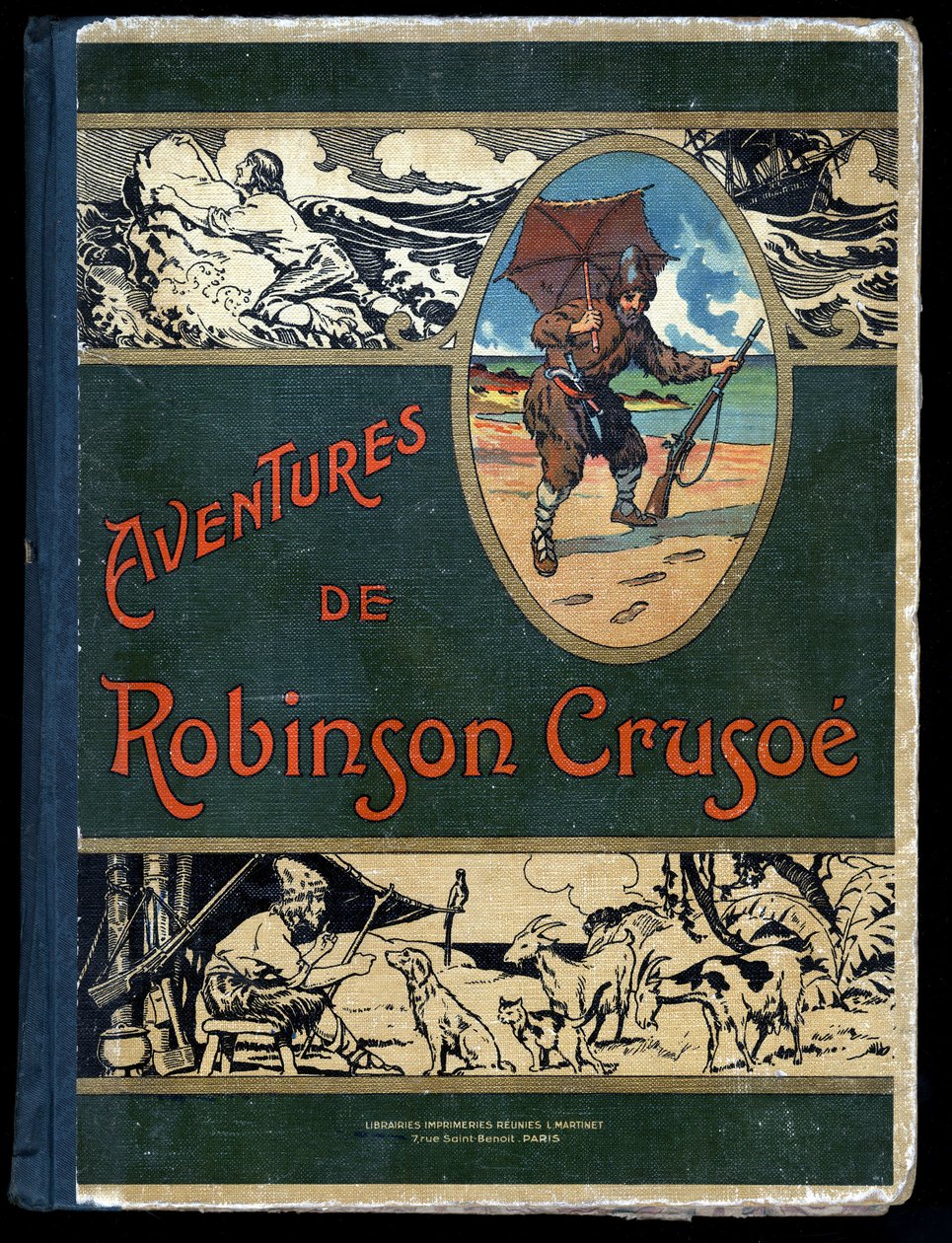 Okładka książki Robinson Crusoe: Ilustracja Felicjana MYRBACH MYRBACH RHEINFELD (1853-1940) Za Księgę Daniela Defoe (De foe) Robinsona Crusoe. Brak daty. Około 1934 autorstwa Felicien baron de Myrbach Rheinfeld