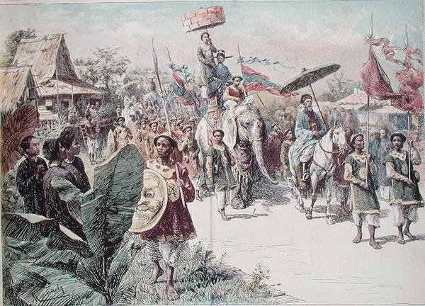 Orszak gubernatora Hanoi, c.1870-80 (kolor lito) autorstwa Felicien baron de Myrbach Rheinfeld