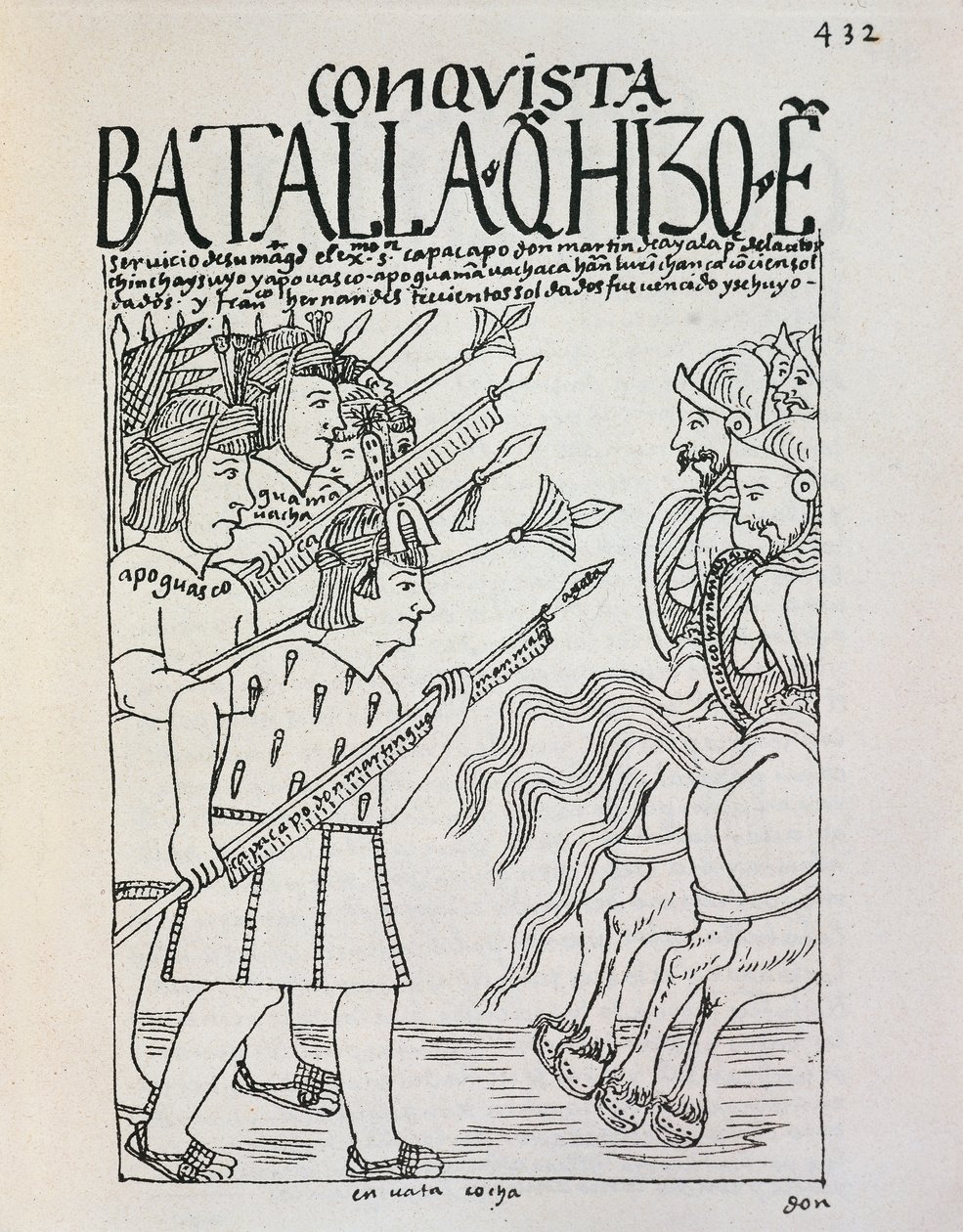 Bitwa pod Cuzco: oblężenie miasta zajętego przez konkwistadorów przez Inków Manco Capac, c.1536 (rycina) autorstwa Felipe Huaman Poma de Ayala
