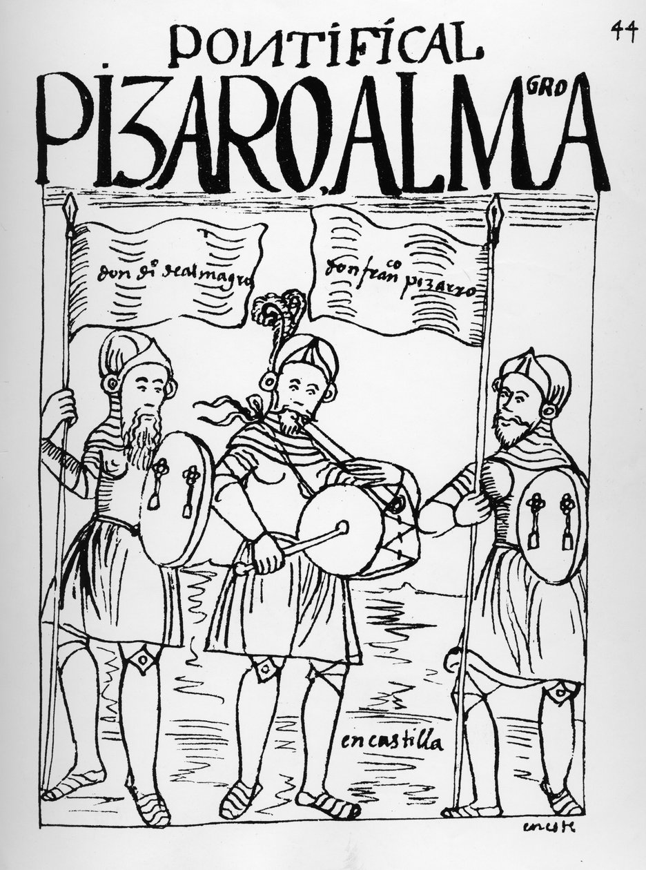 Diego de Almagro i Francisco Pizarro w Kastylii autorstwa Felipe Huaman Poma de Ayala