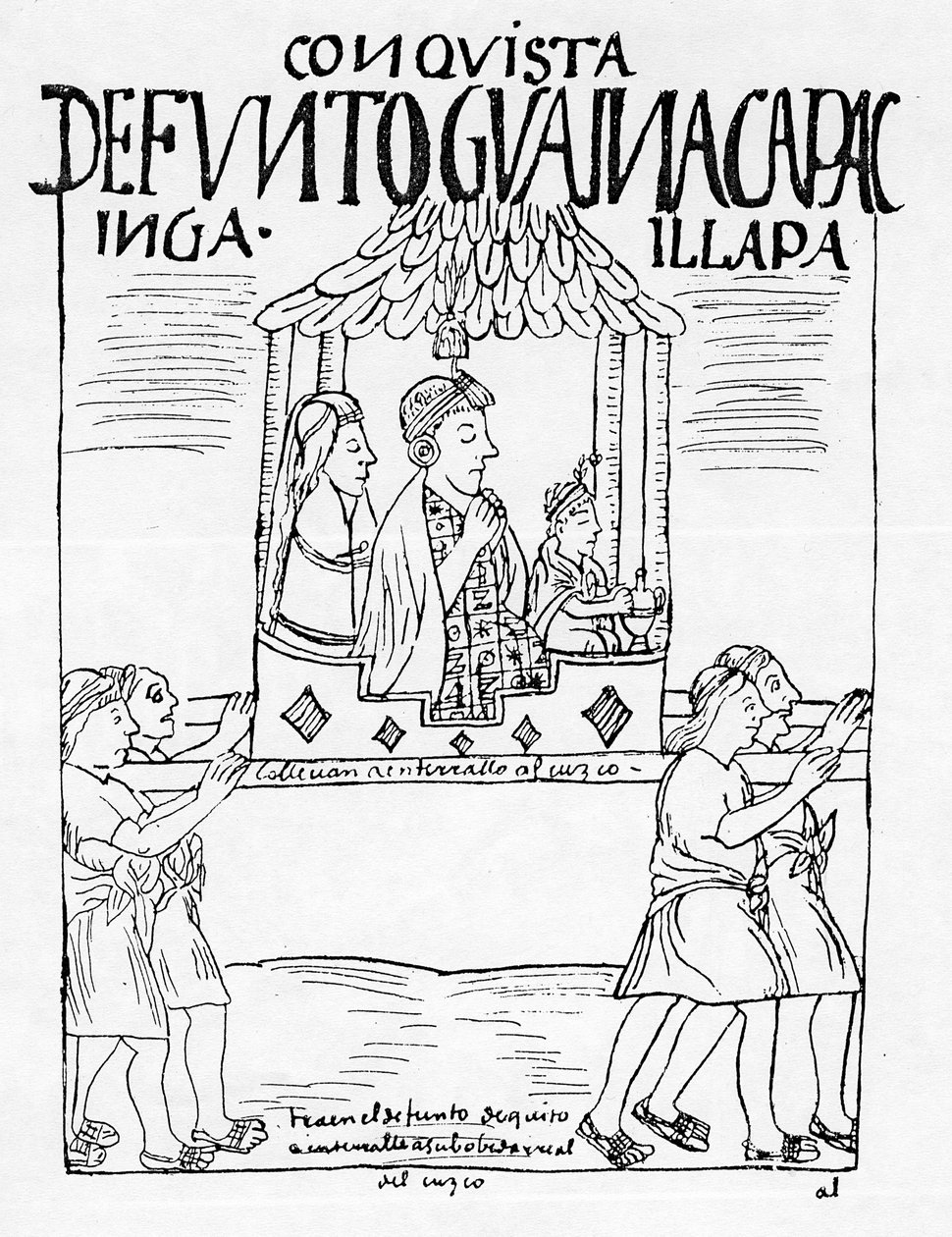 Ciało Huayana Capac przewożone z Quito do Cuzco w celu pochówku autorstwa Felipe Huaman Poma de Ayala