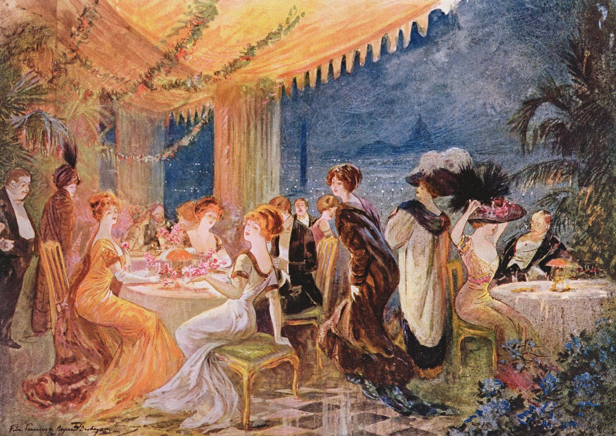 Wieczór w paryskiej restauracji, reklama The Furrier Revillon w Le Figaro Illustre, 1910 autorstwa Felix Fournery