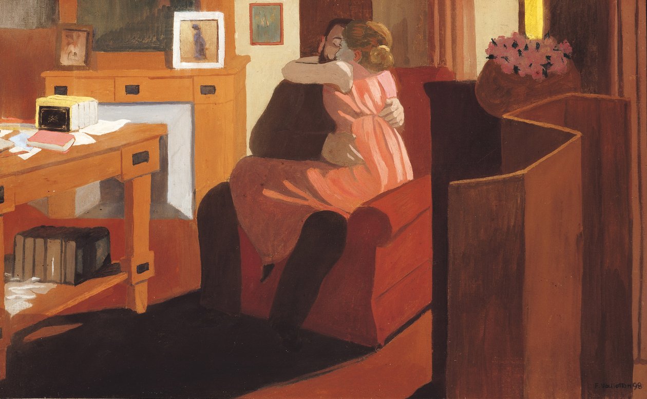 Intymność, para we wnętrzu z przegrodą, 1898 autorstwa Felix Edouard Vallotton