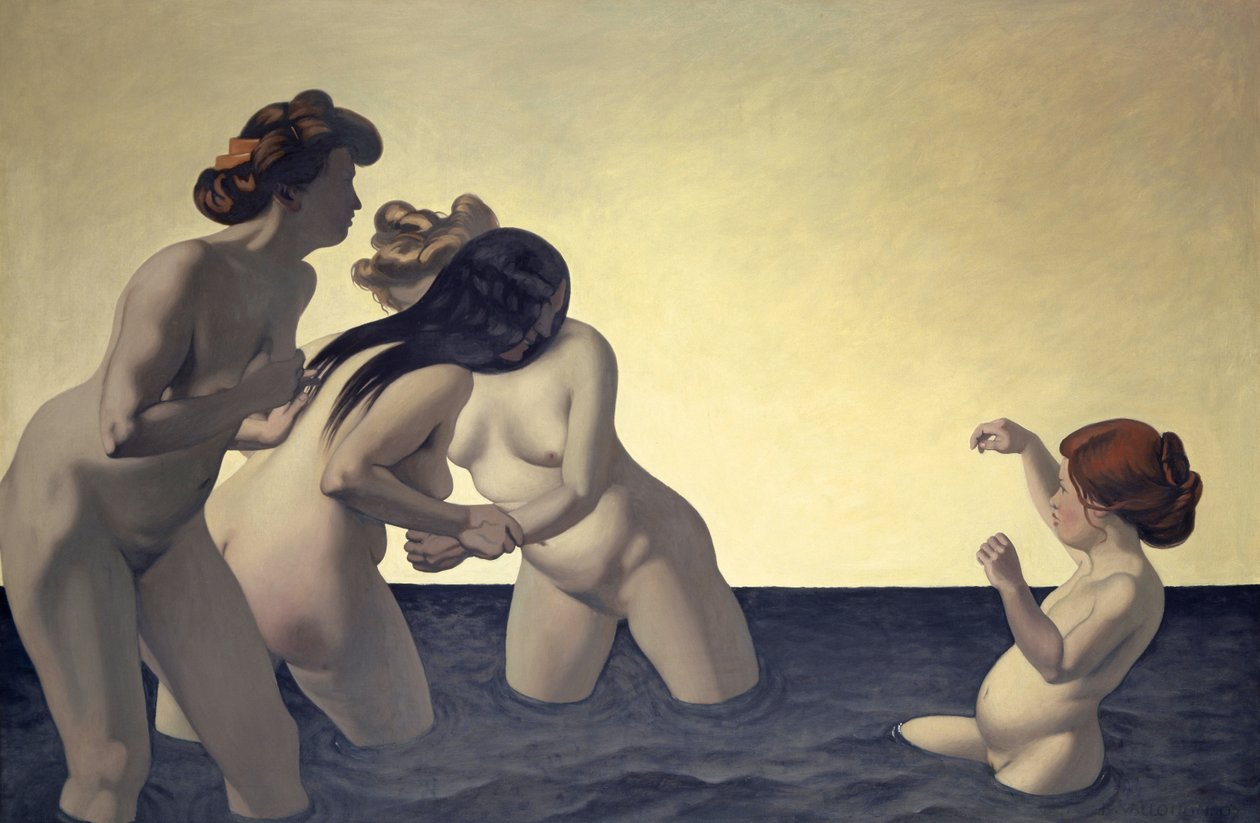 Trzy kobiety i młoda dziewczyna bawiące się w wodzie, 1907 autorstwa Felix Edouard Vallotton