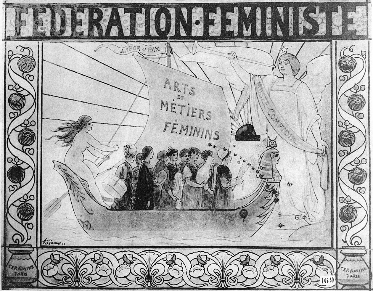 Plakat reklamujący Federację Feministyczną, wydrukowany przez Ceramine, Paryż, 1902 autorstwa Felix Regamey