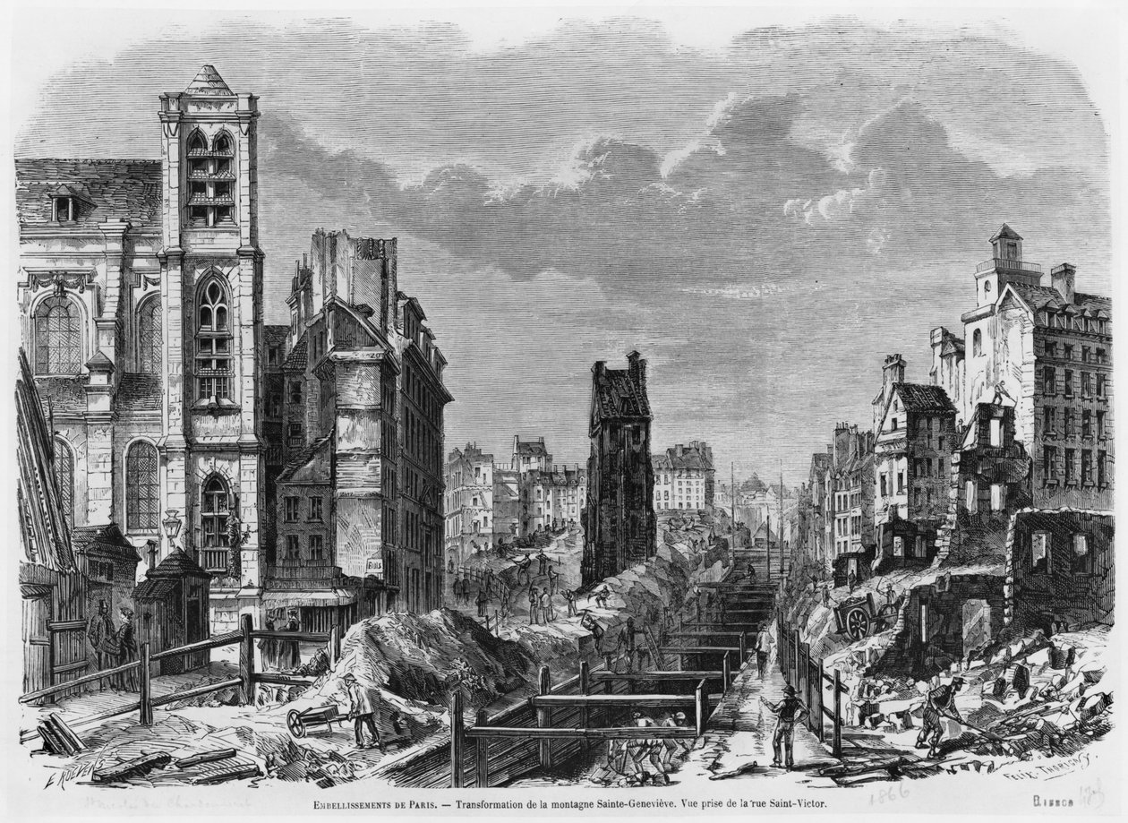 Paryžiaus patobulinimai, Montagne Sainte-Genevieve transformacija, vaizdas iš rue Saint-Victor, 1877 poli autorstwa Felix Thorigny
