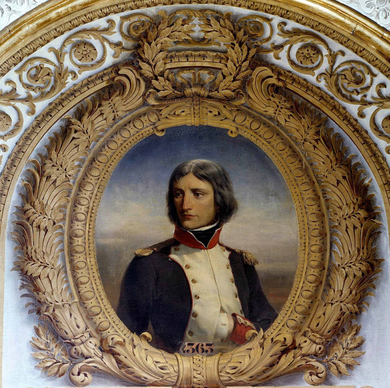 Portret Napoleona Bonaparte (1769-1821) w mundurze jako podpułkownik pierwszego batalionu Korsyki w 1792 r. Obraz Henri-Felix-Emmanuela Philippoteaux (1815-1884) 1834 nd. 0,8x0,6m. autorstwa Felix (after) Philippoteaux