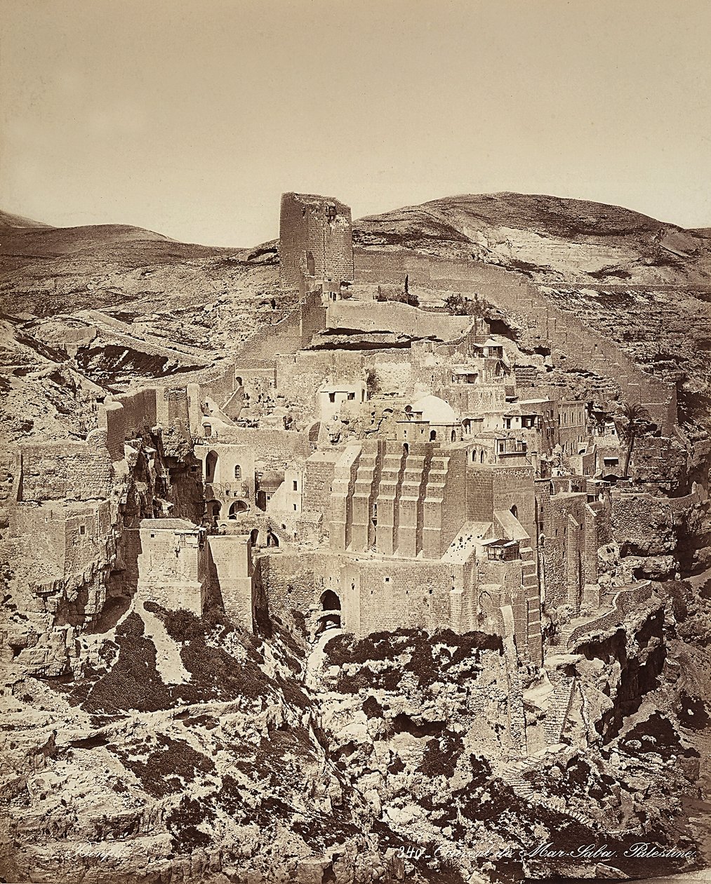 Widok klasztoru Mar Saba w Izraelu autorstwa Félix Bonfils