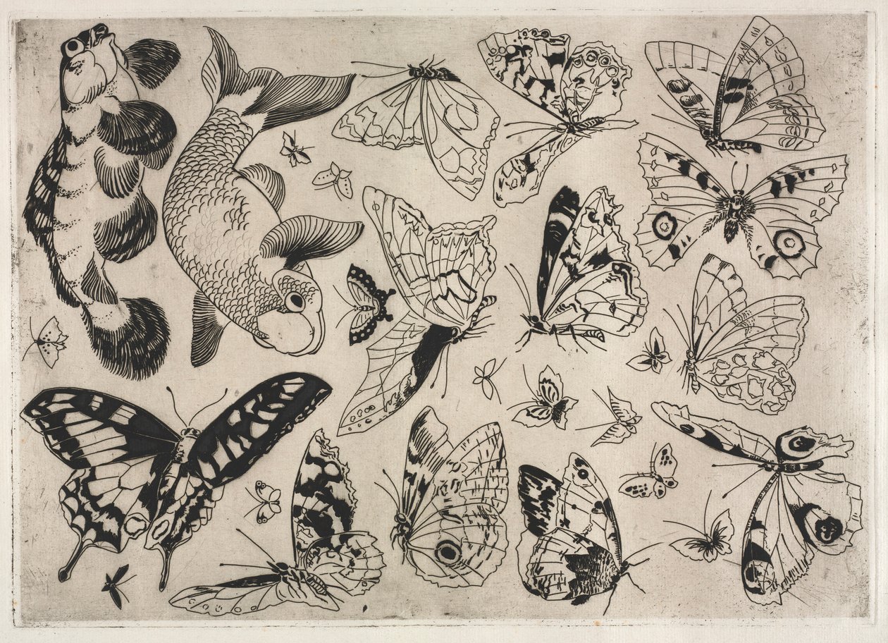 Serwis obiadowy Usługa Rousseau: Motyle i Ryby nr. 16, 1866. autorstwa Felix Bracquemond
